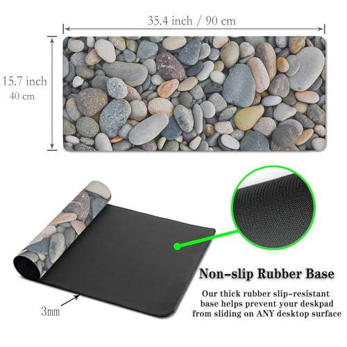 Computer Desk Pads Cobblestone Gaming Mouse Mat, Desk Mouse Pad XXL Mouse Pads, Desktop Computer Mat Non-Slip Rubber Base Waterproof with Stitched Edges, 35.4" X 15.7" Work/Game/Office/Home - color: Cobblestone