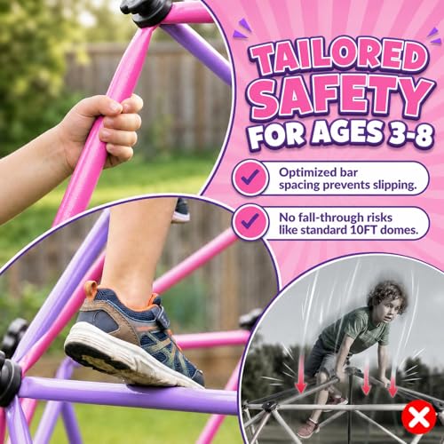 6FT Climbing Dome for Kids, Jungle Gym for Indoor and Outdoor, Geometric Dome Climber Supporting 440 Lbs Anti-Rust Metal Play Structure, Kids Gift Toys, ASTM Approved, Pink & Purple - color: Pink & Purple