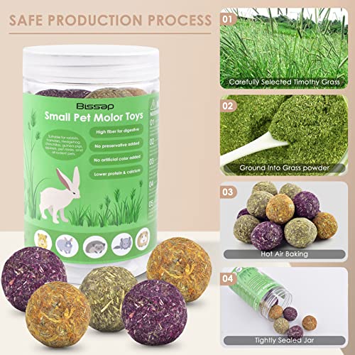 Bissap Bunny Chew Toys 15PCS, 100% Natural Flowers Flavored Timothy Hay Balls Rabbit Chew Treats for Hamster Guinea Pigs Rats Chinchillas Gerbils and Other Small Animals Teeth Care