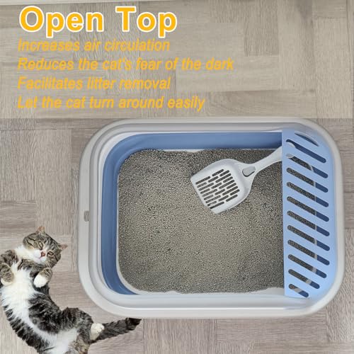 Low Entry Kitten Litter Box Collapsible Shallow Litter Box | Senior Cats Anti-Splashing Kitty Training Open Potty Pan Scoop Leak-proof pedal Cat Toilet No Smell Easy Clean - color: Grey, size: Large
