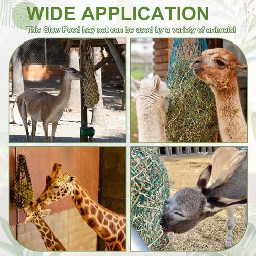 Slow Feeder Hay Net, 40" Length 2" Holes Strong Load-Bearing, Nylon Slow Feed Bag Hay Feeder, (Red, 2 Pcs), Intended for Horses/Goats/Trailer/Stall - color: Red