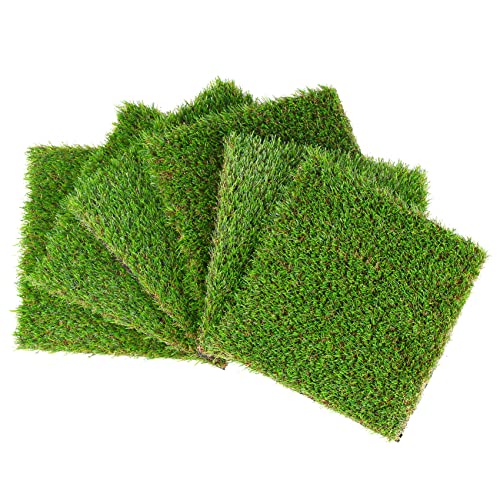 GLOBREEN Artificial Grass Squares Placemats Green Easter Table Centerpiece Decor Golf Theme Party, Birthday, Baby Shower, Dining, 12" x 12", 6 Pack - size: 12" x 12"/6PCS