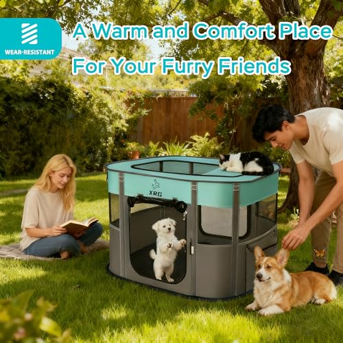 Portable Foldable Pet Playpen Collapsible Crates Kennel Playpen for Dog cat and Rabbit &Travel playpen Outdoor or Indoor (Medium（31.5" L x 23.6" W x 21.7" H）, Green) - color: Green, style: Medium（31.5"L x 23.6"W x 21.7"H）