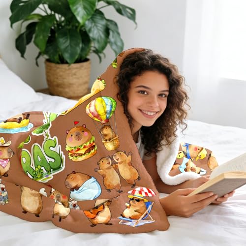 Capybara Blanket Gifts Soft Warm Flannel Capybaras Throw Blanket Capybara Birthday Decorations for Couch Bed Travel 50"x40" - color: Brown Capybara