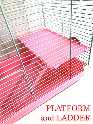 Pink 2-Levels Habitat Hamster Home Rodent Gerbil Mouse Mice Rat Wire Cage with Complete Set of Accessories Expansible and Customizable Hide House Exercise Running Wheel Food Bowl Water Bottle - color: Pink, size: 18"L x 12"W x 15"H | 2-Floors