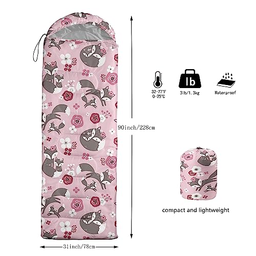 AILONEN Mermaid Scales Print Camping Sleeping Bag,Lightweight & Waterproof,3 Season Warm & Cool Weather,Portable Bags for Girls Women Travelling,Outdoors - color: Fox3