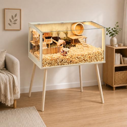 PROLEE Hamster Cage with Legs, Guinea Pig Cages Chew Proof, Hamster House, Hamster Cages and Habitats with Lockable Design, Small Animal Cage, 32" L x 16" W x 40" H - size: 32.0"L x 16.0"W x 40.0"H
