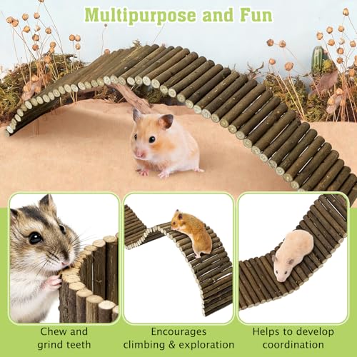 Tfwadmx Hamster Ladder Bridge & Small Animal Natural Ear of Grain Spray Hamster Bedding Habitat Decor Flexible Bendy Hamster Climbing Toy for Dwarf Syrian Mice Gerbils - size: 21.7 x 3.5 inches