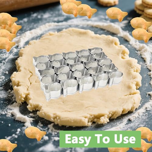 Gold Fish Cracker Cutter，25 Cavity Fish Cookie Cutter，Non-stick Dough | Gold Fish Shapes Cookie Molds，Stainless Steels Small Animal Cracker Cookie Biscuit Cutters Mold for Baking