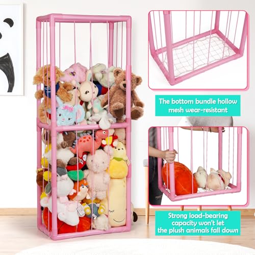 Stuffed Animal Zoo Storage PVC Stuffed Animal Holder, Pink | Vertical Plush Storage Organizer Shelf with Elastic Band for Nursery Play Room Bedroom - color: Pink