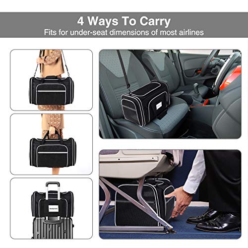 TSA Airline Approved Large Pet Travel Carrier,4 Sides Expandable with 2 Mesh Pockets,3 Entry, Soft Sided Collapsible Dog Carrier for 2 Cats,Kittens,Puppies,Dog, X-Large, Black & White