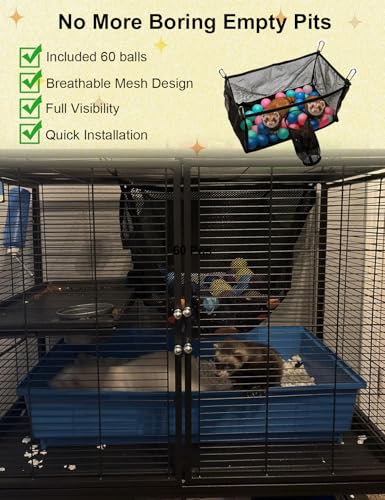 Ferret Ball Pit with 50 Pack Balls for Ferret Cage - Ferret Hammock for Cage Compatible with Tunnel System (Included 50 Pcs Ferret Toys Balls)