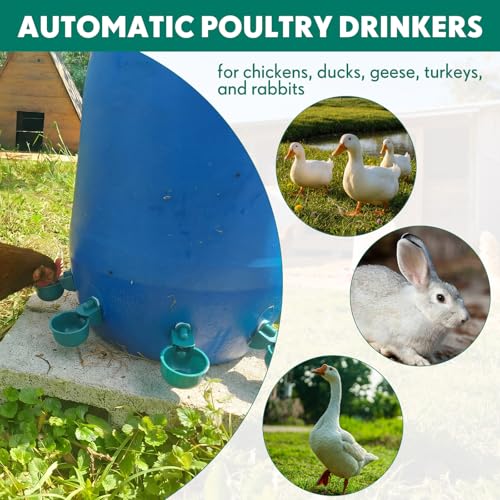 LemonRoad 30 Set Automatic Chicken Waterer Cups with 1/2" PVC Tee Fitting Chicken Drinking Bowl, Water Dispenser Feeder Poultry Drinker Mounting Hole Opener for Duck, Goose, Pigeon(Dark Green) - color: Dark Green