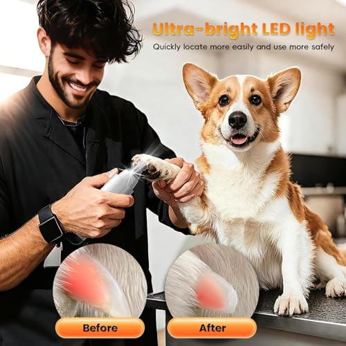 Quiet Pet Nail Grinder with LED Light, 5-Speed Adjustable Dog Nail Grooming Tool for Home Grooming of Small Medium Large Pets, USB Rechargeable