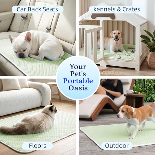 Mora Pets Dog Cooling Mat Instant Self Cooling Pad for Dogs & Cats Breathable Washable Summer Pet Cool Mat Indoor Outdoor, Cold Blanket for Floor Crate Car Travel Use Non Slip Large 40'' x 28'' Green - color: Green, size: 40-Inch (Large)