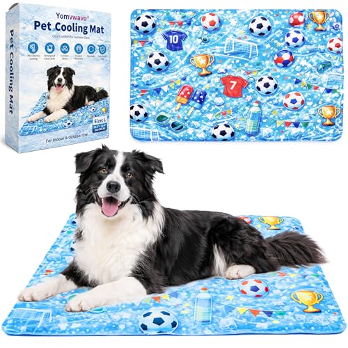 Dog Cooling Mat, Water-Activated Gel Ice Pad for Dogs&Cats, Self-Cooling Mat Soccer Fan Dog Gifts, Waterproof Wipe-Clean, Soccer-Themed Summer Beds for Outdoor&Indoor Large/Medium/Small Pets - size: Large：23.6”×35.4”