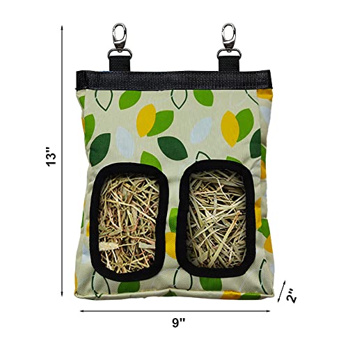 RIOUSSI Guinea Pig Hay Feeder, Hanging Rabbit Hay Feeder Bag. Greenleaf | Upgraded Double Layer Fabric | Bite Resistant | Cleaner Hay & Less Mess | Small Animal Hay Holder for Bunnies & Chinchillas - color: Greenleaves