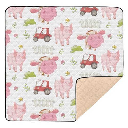 Baby Play Mat Cute Farm Cow Pig and Tractor 50 x 50 Playpen Mat Baby Play Mats for Floor Play Gym Crawling Mat Non-Slip Cushioned Baby Playmat for Infants, Babies, Toddlers - color: multi 6