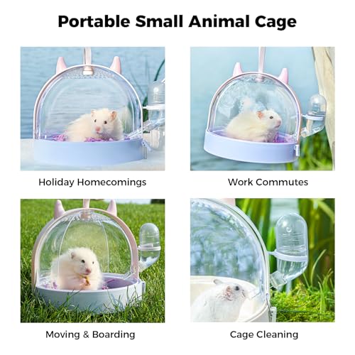 Mini&moe Hamster Travel Cage - Small Animal Carrier Cage with Water Bottle Small Portable Hamster Cage for Mice, Gerbils, Short Trips & Vet Visits - color: White