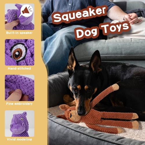 Act boldly 5 Pack Dog Squeak Toys, Durable Plush Chew Toys for Small, Medium & Large Dogs for Teething & Interactive Play - color: brown/white/grey/green