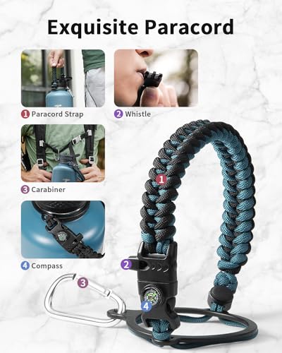 Trebo Water Bottle Insulation 87 oz, Vacuum Stainless Steel Water Jug (Keep Cold for 48 Hrs), LeakProof & Non-BPA, Water Flask with Paracord Handle & Straw Spout Lids, Indigo/Black | Large Stainless Steel Water Jug, Triple Wall Vacuum Copper Plated, Dishw