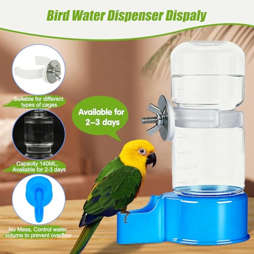 2 Pack Automatic Bird Cage Water Dispenser, 4.73 oz Parakeet Water Feeder | Water Dispenser for Birds, 4.73 oz Tank, Gravity Flow Helps Reduce Mess, Rotating Cage Clip, Budgies Cockatiels Lovebirds - color: Blue, size: 2PCS Water Dispenser