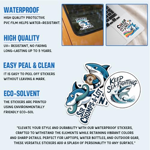 Vybonz Shark Stickers Cute Ocean Animal Funny Decal Pack | Funny Shark Vinyl Decals, Cute Ocean Animal Stickers, Gifts For Shark Lovers, Marine Life Enthusiasts, Ocean Fans - color: Shark, size: 3in