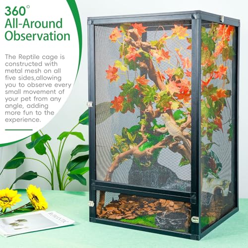 45 Gal Foldable Reptile Terrarium for Gecko & Dragon | 360° clear view with detachable & foldable design for portability. High airflow mesh. Fits crested geckos, chameleons - size: 32x18x18 Inch