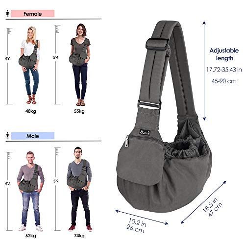 Lukovee Pet Sling, Small Pet Carrier, Hard Bottom Support & Safety Hook | Adjustable Drawstring Opening, Comfortable Padded Shoulder Strap, Zipper Pocket, Dog Slings Purse for Small Dog Cat (Grey) - color: Grey
