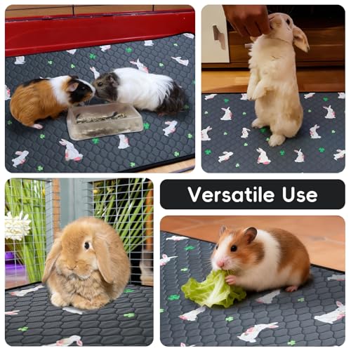 2 Pack Guinea Pig Cage Liners, Washable Guinea Pig Pee Pads Waterproof Reusable & Anti Slip Guinea Pig Bedding Fast and Super Absorbent Pee Pad Tarp Bottom for Small Animals (Rabbit Pattern 24" X 47")