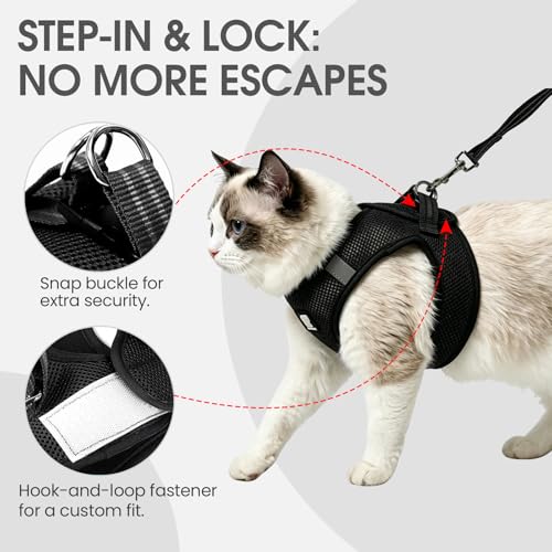 Cat Harness and Leash Escape Proof, Soft Breathable Mesh Kitty Walking Vest, Adjustable Step-in Kitten Harness Set with Reflective Strip for Small Cats - color: Black, size: Small