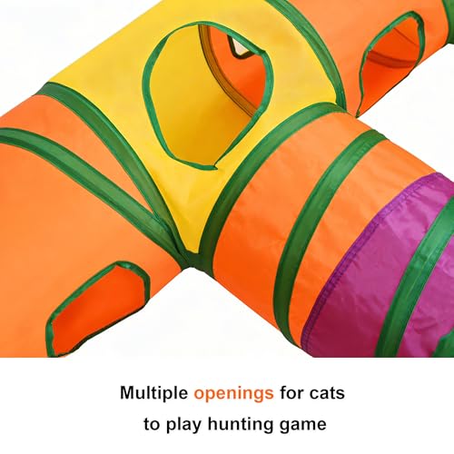 Cat Tunnels for Indoor Cats, Pet Tube Toy with Play Balls | H-4-Way Collapsible Tunnel with Interactive Hole for Kitty, Kitten, Rabbit, Puppy (Rainbow) - color: Rainbow