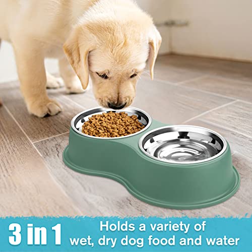 Epetslove Stainless Steel Dog Bowls Double Non-Slip Dog Water and Food Bowl | Pet Feeder Bowls, Dog Dishes, Raised Feeding Design, Double Bowls Set, For Puppies, Medium Dogs and Cats, Outdoor / Indoor - color: 6.Green, size: Medium-18oz