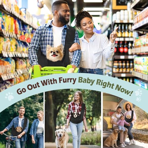 Pawaboo Small Dog Sling Carrier | Reversible Puppy Small Pet Carrier,Hands Free,Safety Buckle,Storage Pocket for Travel,Outdoor Activities Dark Black - color: Black