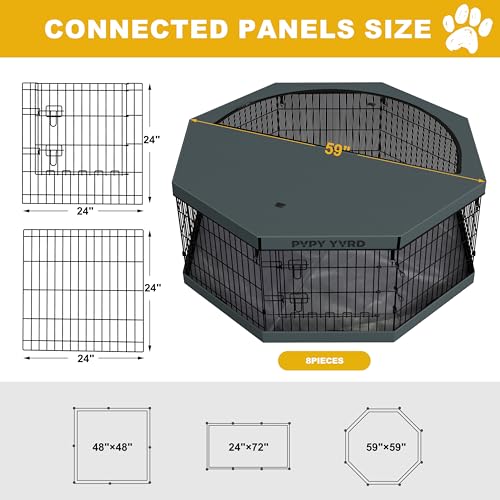 Dog Playpen with Top Cover and Bottom Pad,Foldable Playpen,8 Panels 24" H | Metal Puppy Play Pen,with Door for Indoor Outdoor,Pet Exercise Fence for Small Medium Animals - size: 24''H