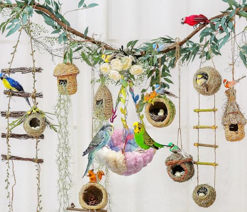 Hanging Bird Hammock for Cage Warm Plush Hanging Bird Bed Bird Snuggle Hut Parrot Hanging Sleeping Bird House for Parakeet, Conure, Budgie, Cockatiel, Lovebird, Finch, Hamster-Pink - color: Pink