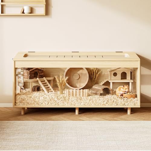 Wooden Hamster Cage, 39.4" Large Small Animal Cage with 19.7" Tall Habitat, Openable Top, Chew-Resistant Acrylic Panels, Wood Enclosure for Gerbil & Guinea Pig (39.4 * 15.75 * 19.7 inch) - size: 39.4"L x 15.8"W x 19.7"H