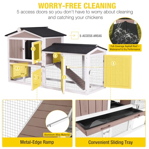 Aivituvin Chicken Coop for 2 Chickens, Outdoor Wooden Rabbit Hutch Hen House Poultry Quail Cage with Weatherproof Asphalt Roof, Leakproof Pull-Out Tray for 2 Rabbits or Small Animals