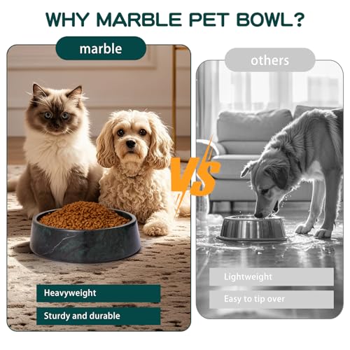 SAMAH Green Marble Dog Bowl, Non-Slip Dog Food Water Bowl, Large Weighted Stone Dish, Natural Marble Heavy Pet Bowl, Easy to Clean, Gifts for Cat Lovers, Perfect Cat Dog Gifts, Holds 6 Cups(6 lbs) - color: Green, size: L