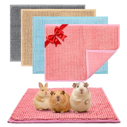 Guinea Pig Cage Liner, 4 PCS Washable Guinea Pig Bedding Fleece Mat | Reusable Pee Pads Mat for Small Animals, Reusable Bunny Rabbit Cage Liner Hamster Chinchilla Cage Accessories 16x12 Inch - color: Gray, Beige, Pink, Blue, size: 16x12'' - 4 PCS