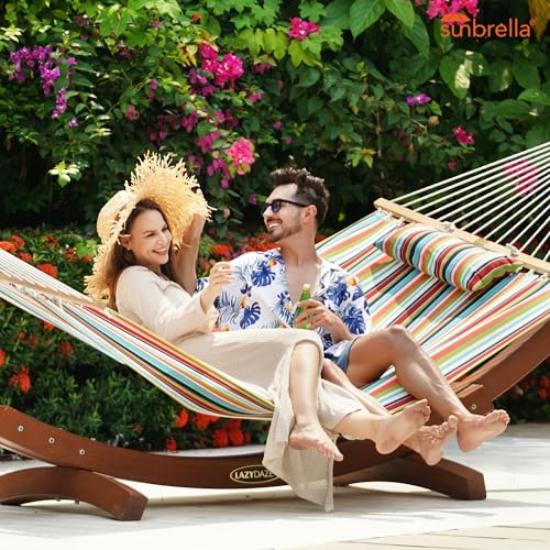 Lazy Daze 12 FT Sunbrella Fabric Hammock, Non-Fading Double Outdoor Hammock | 2 Person Hammock with Pillow, Straps, Carabiners , All Weather Fade Resistant for Outside, Carousel Confetti - color: Carousel Confetti