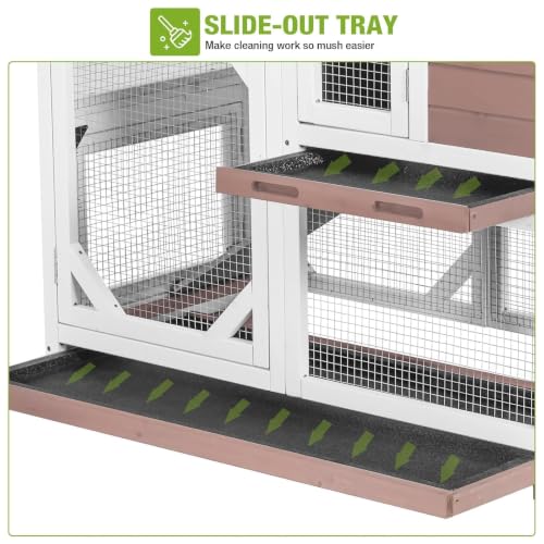 GUTINNEEN Rabbit Hutch Indoor Rabbit Cage with Wheels Outdoor Bunny House 2 Story Guinea Pig Cage with Leakproof Tarp Roof (Brown) - color: Brown