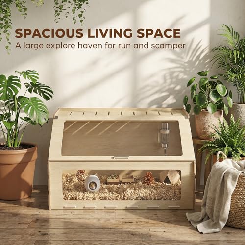 PawHut 39 Inch Hamster Cage Habitat with Acrylic Window, Openable Top, Oak | Small Animal Cage, for Dwarf Hamsters, Gerbils, Guinea Pigs, Rats, Air Vents