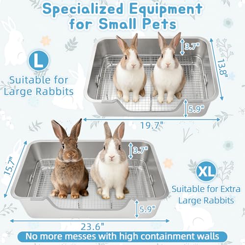 BWOGUE Extra Large Stainless Steel Rabbit Litter Box, Bunny Litter Box Pan | Large Rabbit Litter Box, Steel Grid with Sifting Tray, Low Entry Potty Pan, Easy to Clean, Helps Control Odor, Rabbits - size: XL:23.6in ×15.7in × 5.9inches