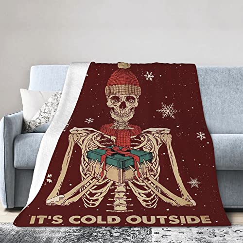 Christmas Skeleton Throw Blanket Cozy Plush Gothic Sugar Skull Flannel Fleece Ultra Soft Halloween Blankets Lightweight Fuzzy Party Blanket Spooky Gifts for Bed Couch Sofa Women Kids 50"x40" - color: Christmas Skull Skeleton, size: 50"x40"