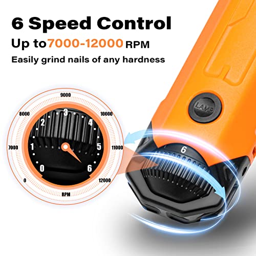 Casfuy 6-Speed Dog Nail Grinder - Newest Enhanced Pet Nail Grinder Super Quiet Rechargeable Electric Dog Nail Trimmer Painless Paws Grooming & Smoothing Tool for Large Medium Small Dogs (Orange) - color: C-Orange