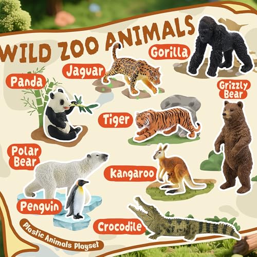 Zippytots 9 PCS Zoo Animal Toys for Kids 3-5 Realistic Plastic Wild Animal Figurine Toys Educational Learning Toy for Kids Boys Girls Toddlers - style: 9-PC Zoo Animal Figures Set