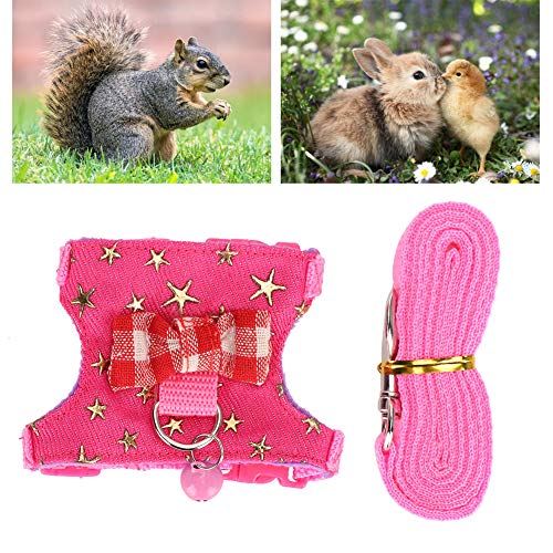 Hamster Harness Walking Vest Set Adjustable Denim Cloth for Syrian Hamster Squirrel, Leash with Chest Strap for Ferret Gerbil Small Pet - size: S