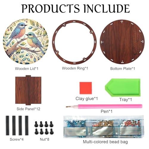 JISHSHAY Diamond Art Candy Box Bird Diamond Painting Wooden Snack Box Animal Gem Painting Storage Case Gem Art Organizer Case Embroidery Kit Mosaic Kits for Adults Storage Containers with Lid - color: Bird