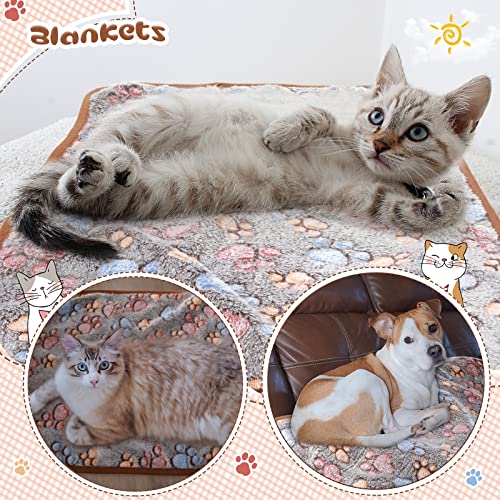 Tatuo 4 Pack Fleece Dog Blankets for Puppy Cats Multi-Size Sleep Mat for Pet Guinea Pig Soft Washable Crate Bed Puppy Teething Toys Print Pattern Warm Blanket Indoor(Black,30 x 20.5 Inch,Paw) | Soft, Washable Puppy Blankets for Cats Guinea Pig, Warm Paw P